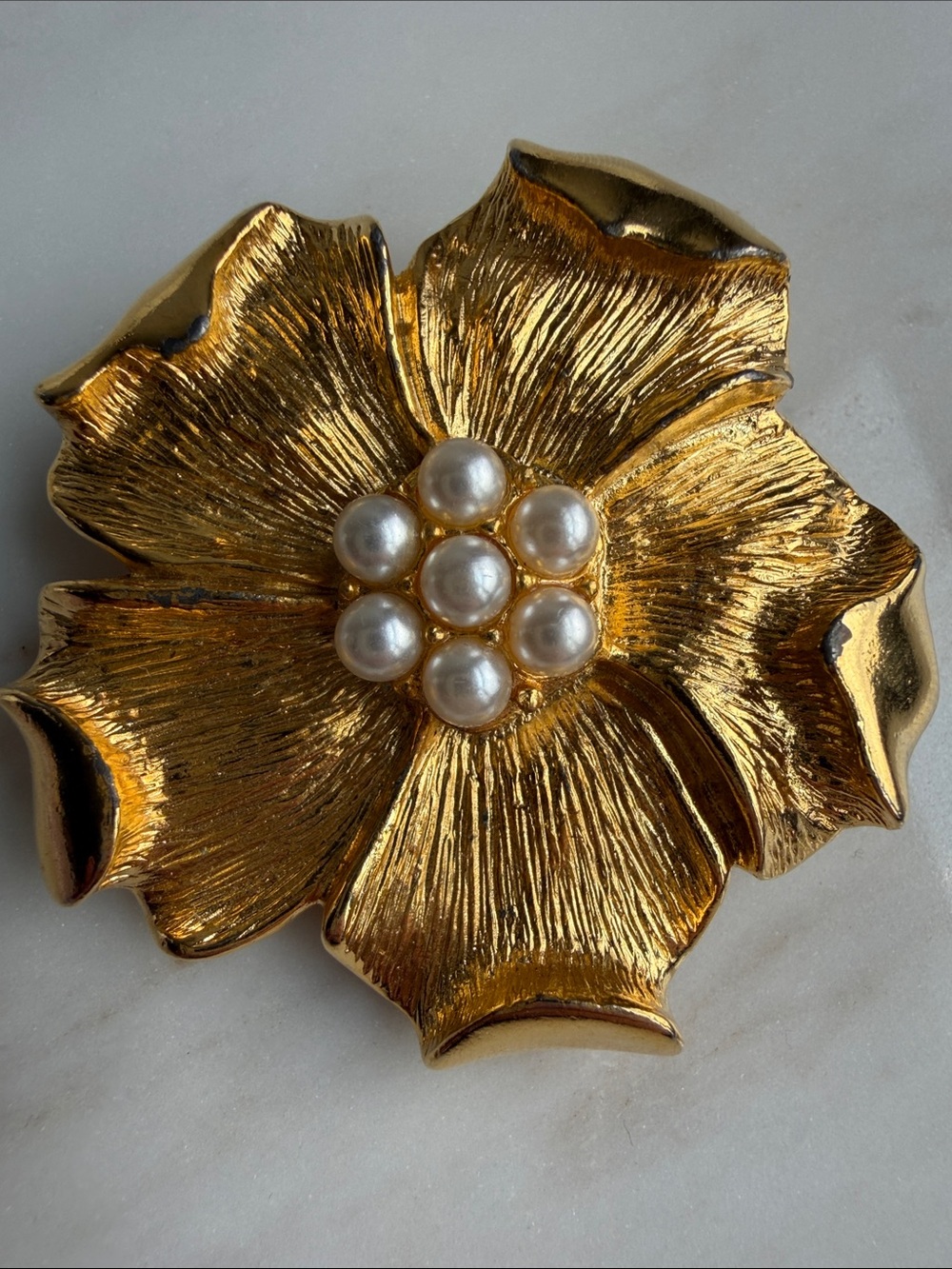 Vintage Gold Flower Pearl Cluster Brooch -Signed Modo